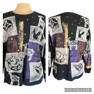EZL Vintage Waffle Knit Thermal Tee Native American Painted Graphics Aztec XL